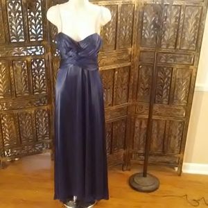 Long blue dress with rhinestone straps, size 5/6